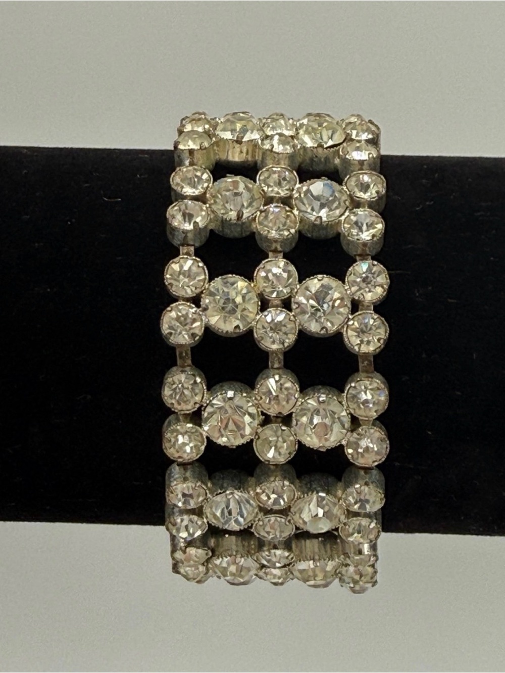 Vintage 1950s Czech Clear Rhinestone Lattice Link Bracelet 4-Row Openwork 6.75” - Picture 1 of 6